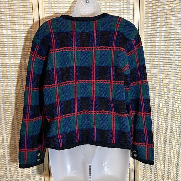 Tally Ho Vintage 1990s Y2K Plaid Tartan Button Down Cardigan Sweater Wool Medium - Picture 11 of 15